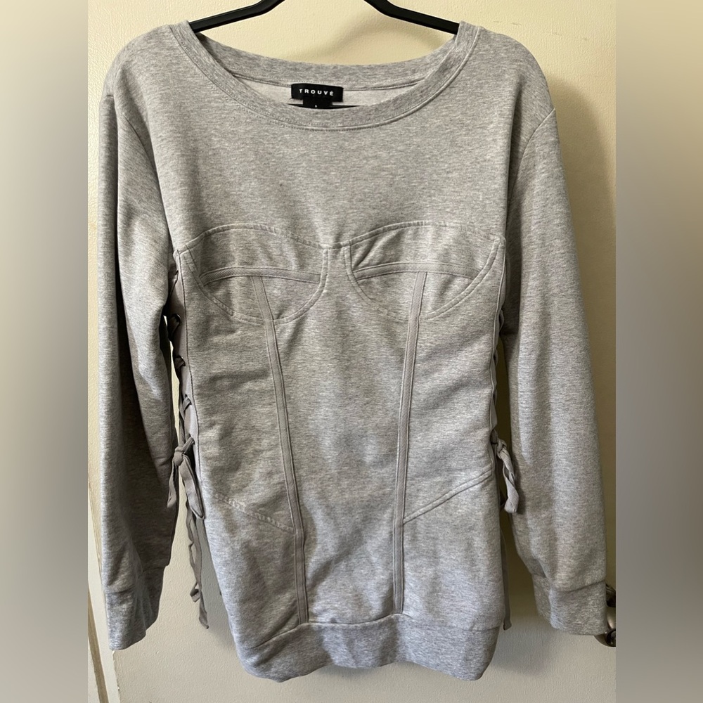 Trouvé Women’s Gray Lace Up Corset Style Long Sweatshirt, size Small